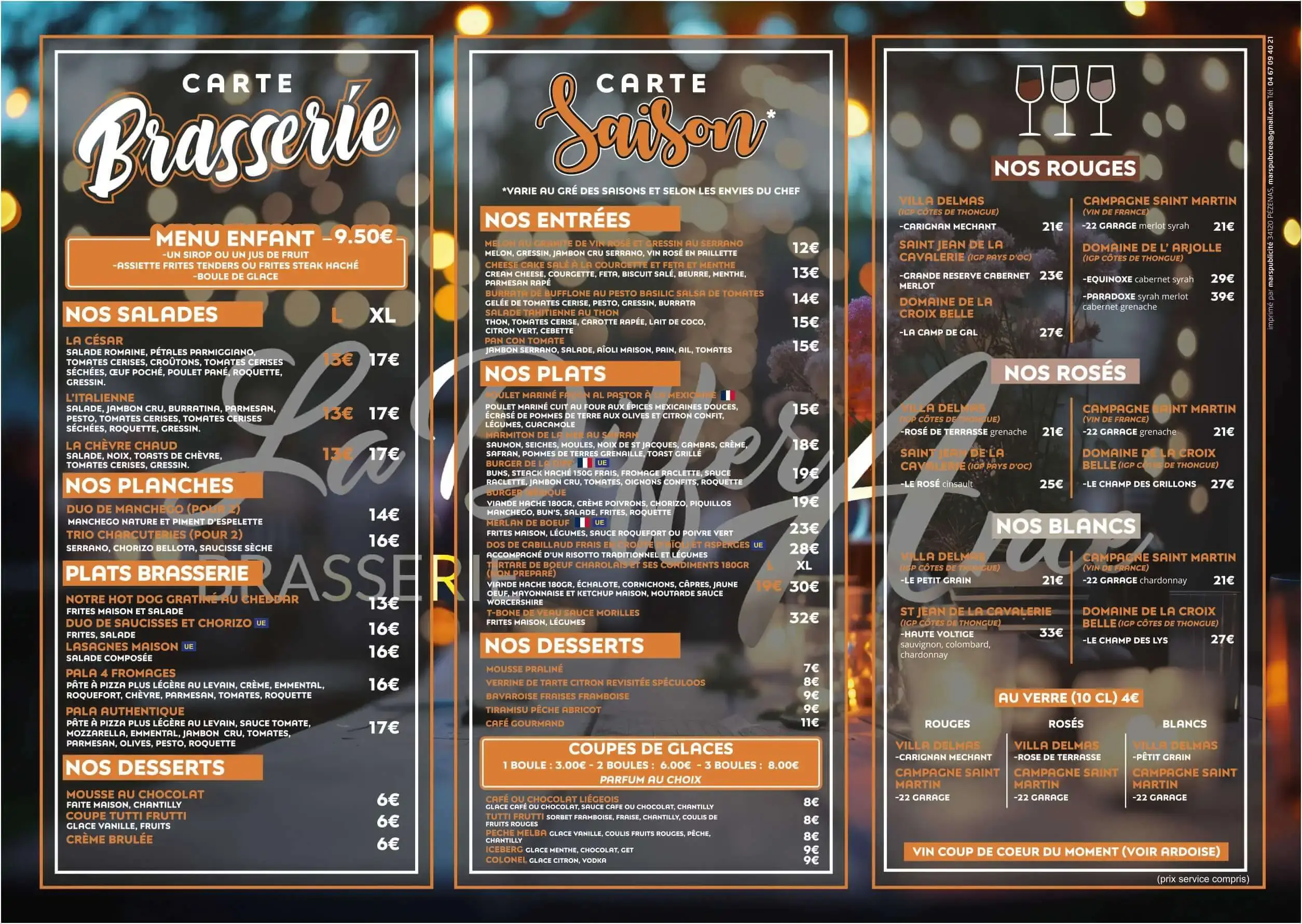 Menu de la Brasserie La DifférAnce - Plats innovants et traditionnels à Saint-Thibéry